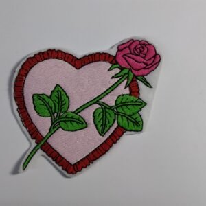 Rose on Heart Iron On or Sew On Embroidered Patch Badge