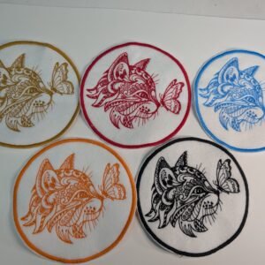 Cat and Butterfly - Embroidered Patch, Sew-On or Iron-On Badge(5-Colours)